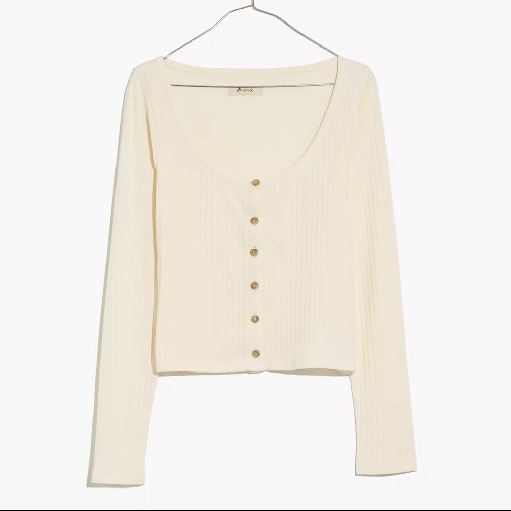 Madewell Ribbed Cardigan Crop Tee in “Antique Cream” Size Large